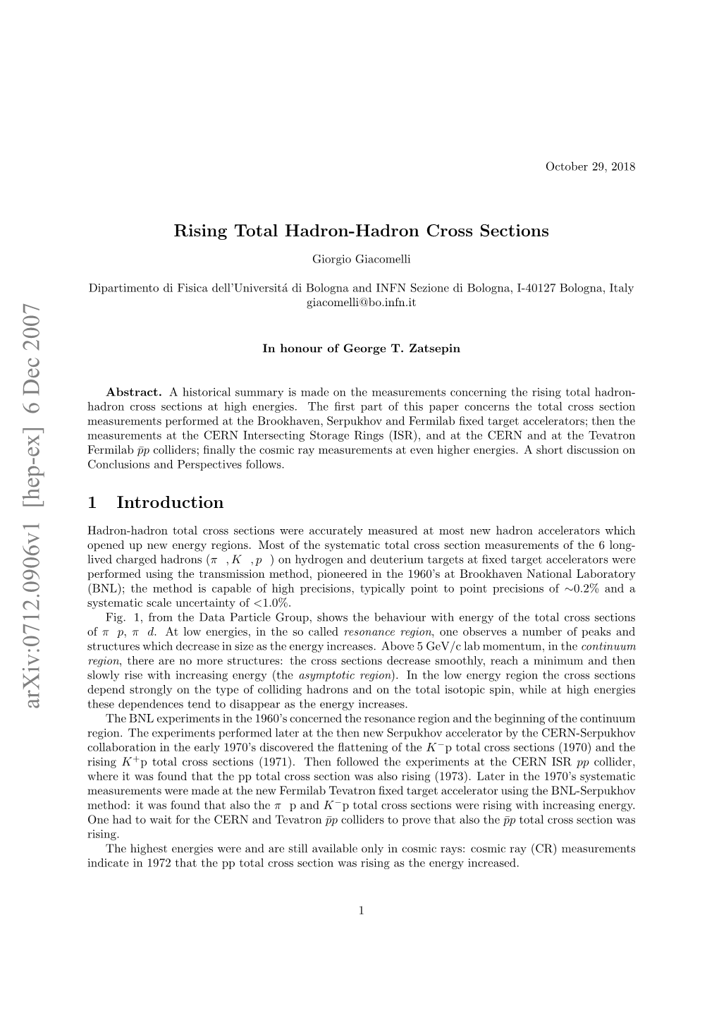 Rising Total Hadron-Hadron Cross Sections