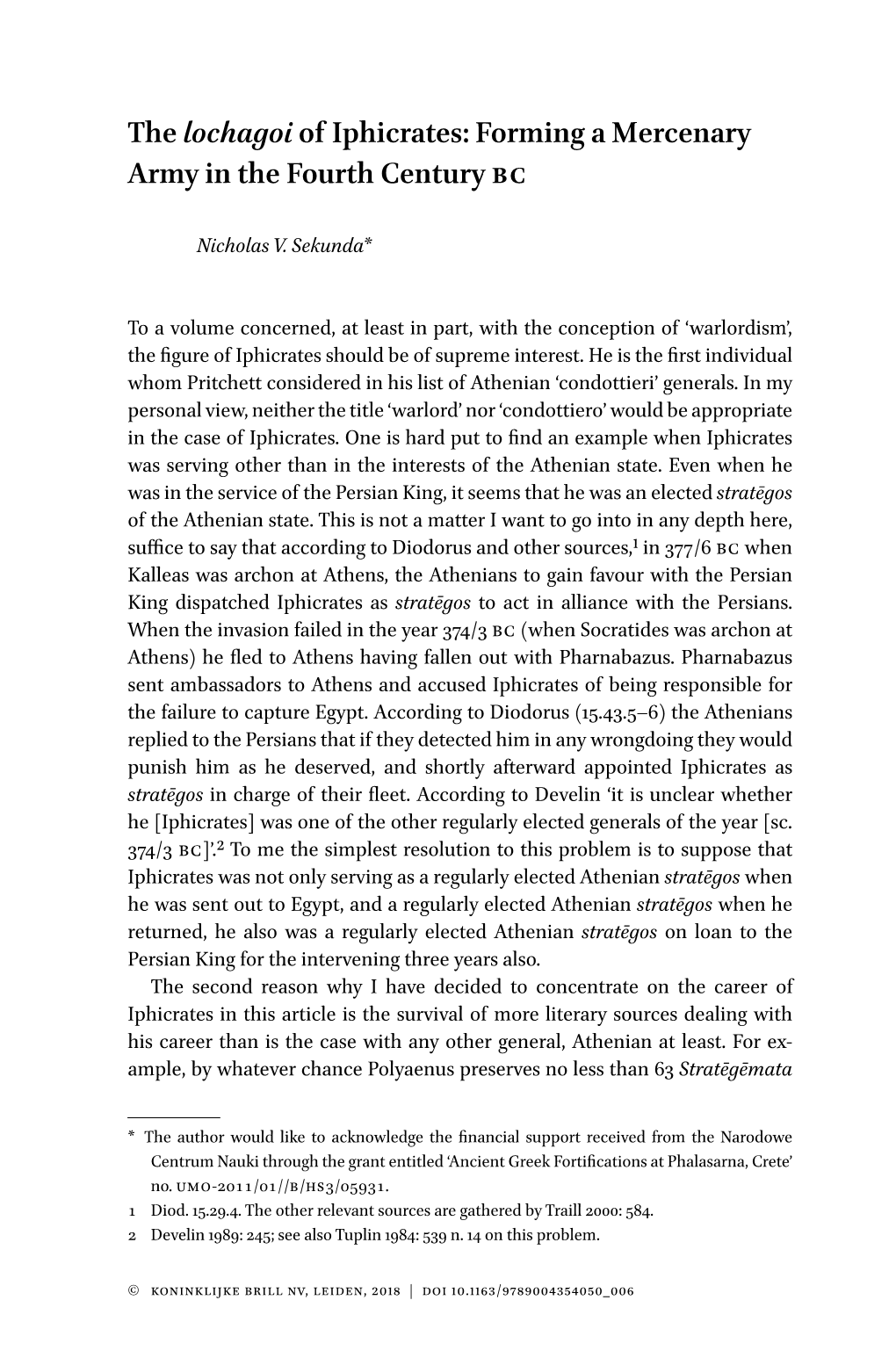 The Lochagoi of Iphicrates: Forming a Mercenary Army in the Fourth Century BC