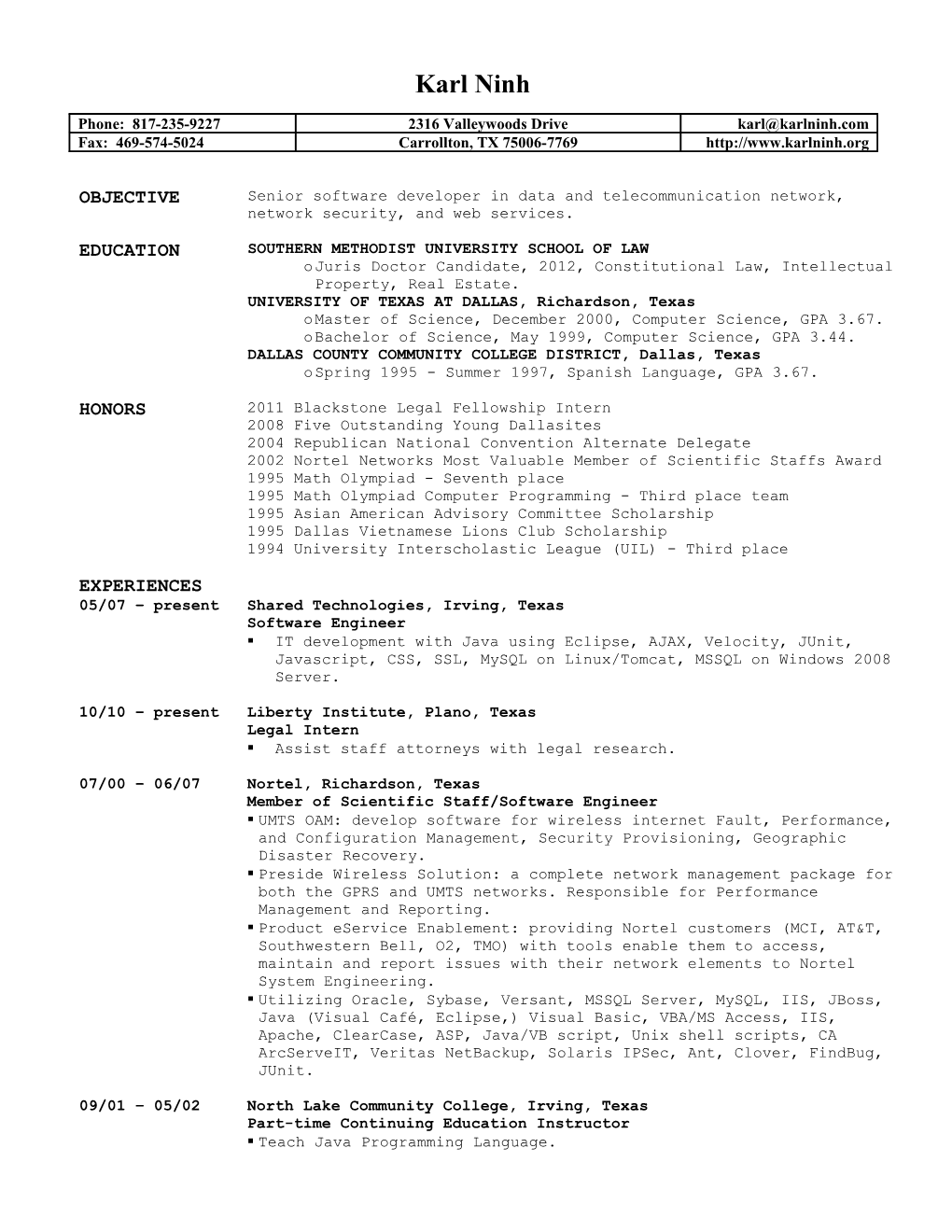 Karl Ninh Resume