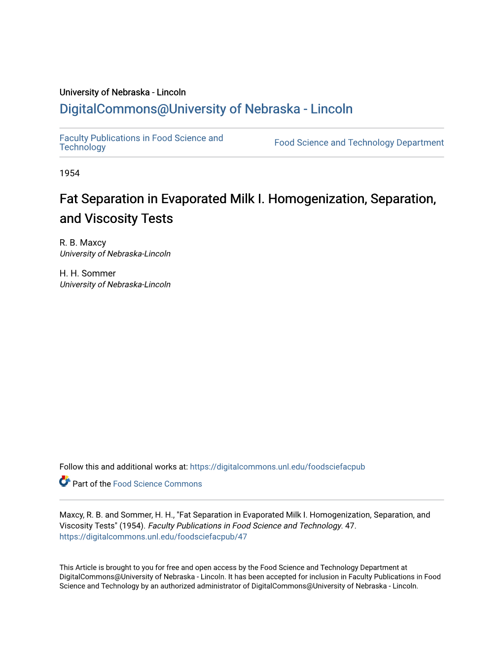 Fat Separation in Evaporated Milk I. Homogenization, Separation, and Viscosity Tests