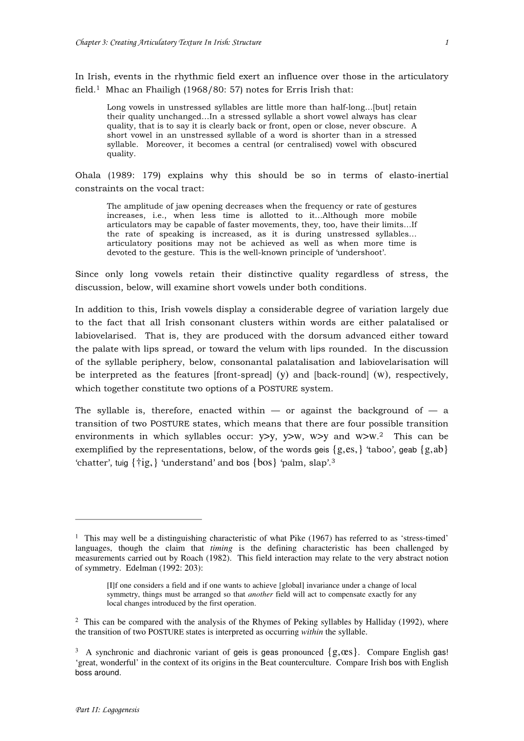 Chapter 3: Creating Articulatory Texture in Irish: Structure 1