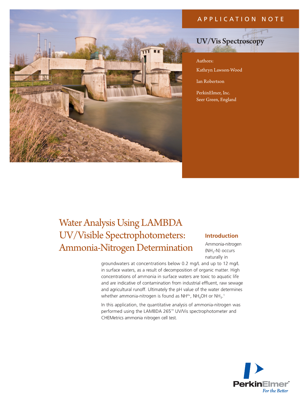Water Analysis Using LAMBDA UV/Visible Spectrophotometers: Introduction Ammonia-Nitrogen