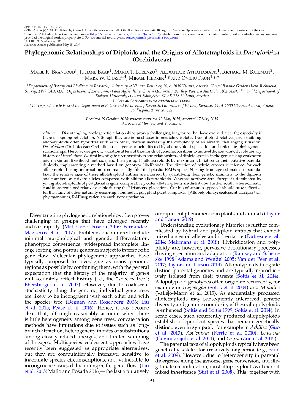 Phylogenomic Relationships of Diploids and the Origins of Allotetraploids in Dactylorhiza (Orchidaceae)