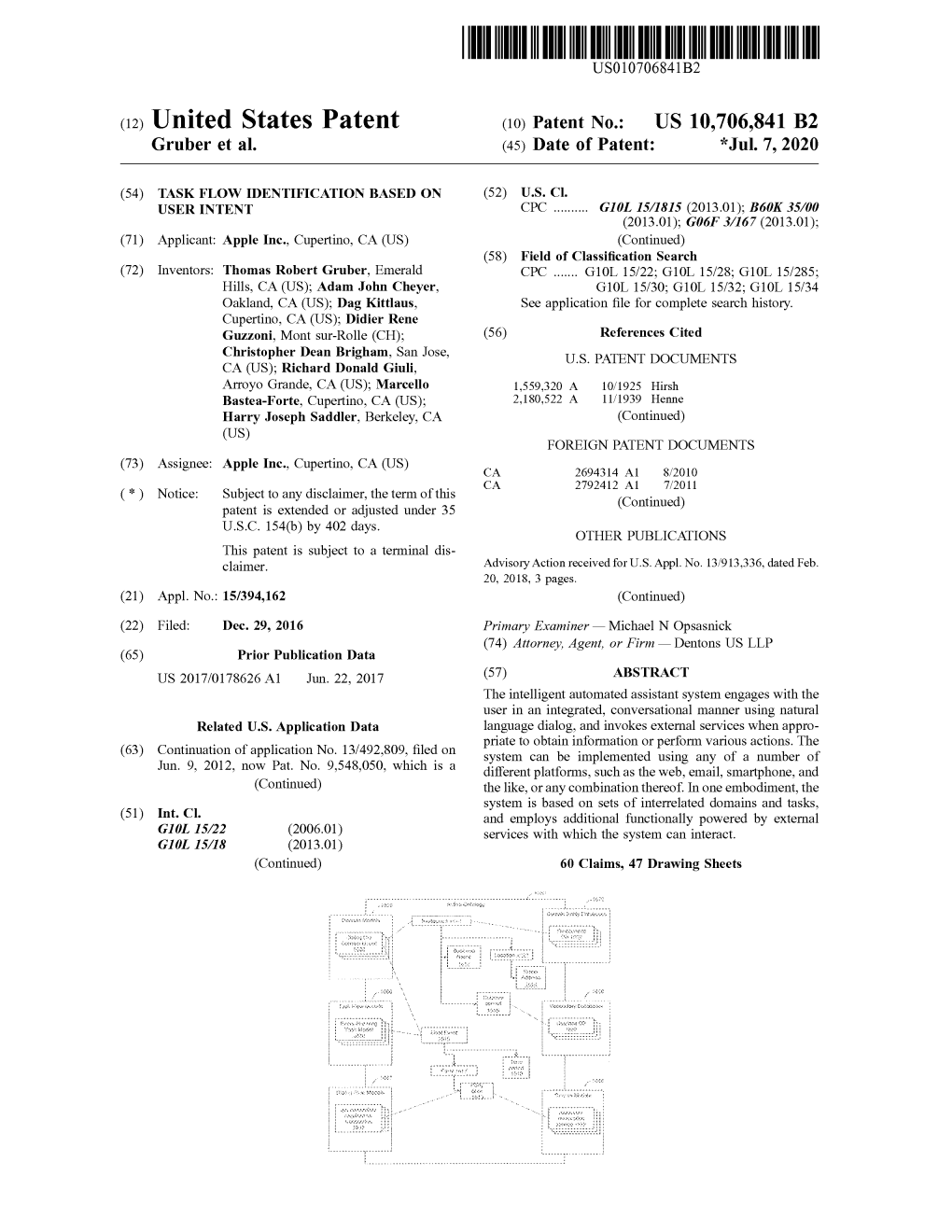 United States Patent ( 10 ) Patent No.: US 10,706,841 B2 Gruber Et Al