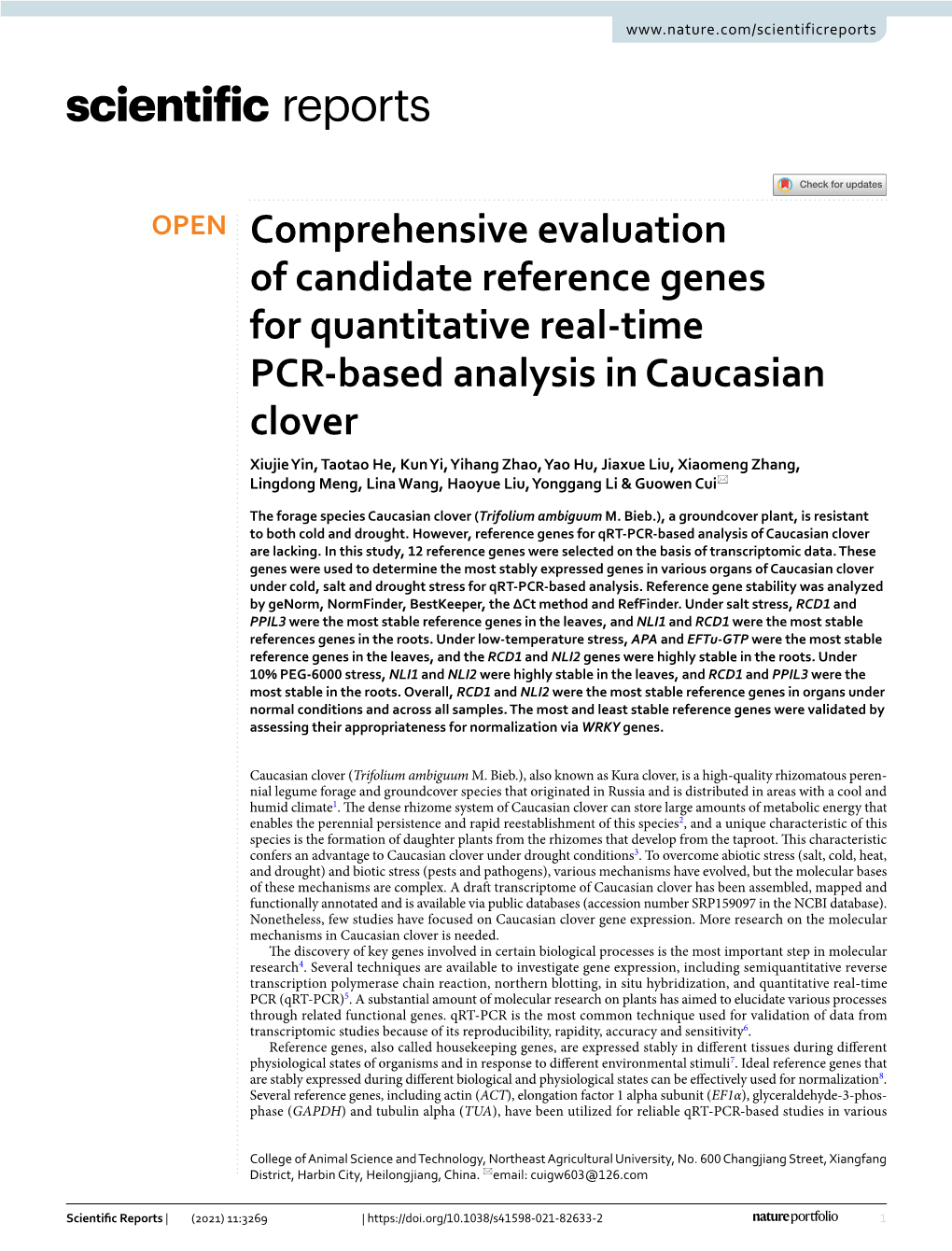 Comprehensive Evaluation of Candidate Reference Genes for Quantitative Real-Time PCR-Based Analysis in Caucasian Clover