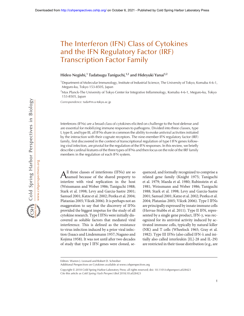 Class of Cytokines and the IFN Regulatory Factor (IRF) Transcription Factor Family