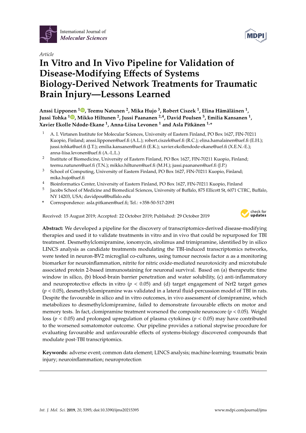 In Vitro and in Vivo Pipeline for Validation of Disease-Modifying Effects of Systems Biology-Derived Network Treatments for Trau