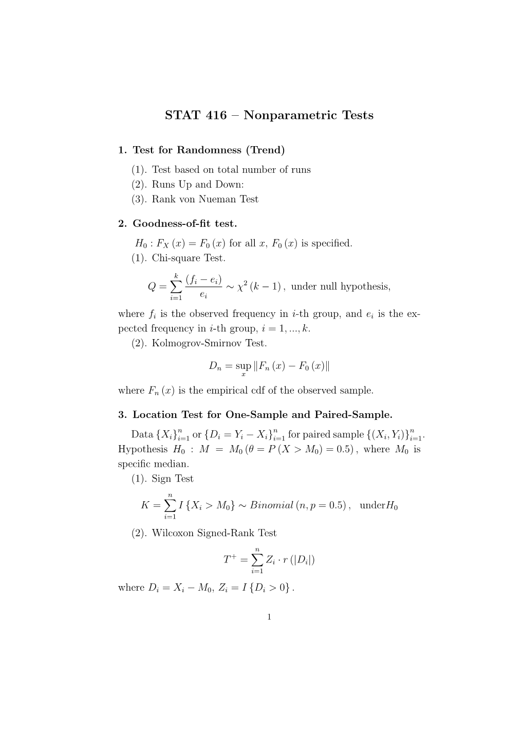 STAT 416 – Nonparametric Tests