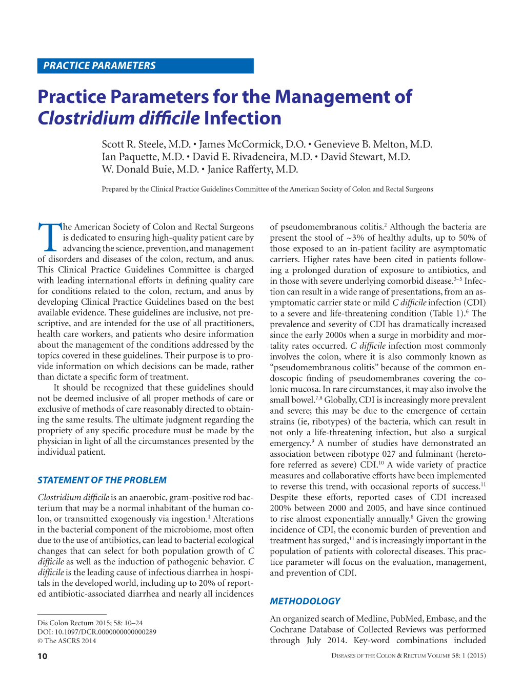 Practice Parameters for the Management of Clostridium Difficile Infection Scott R