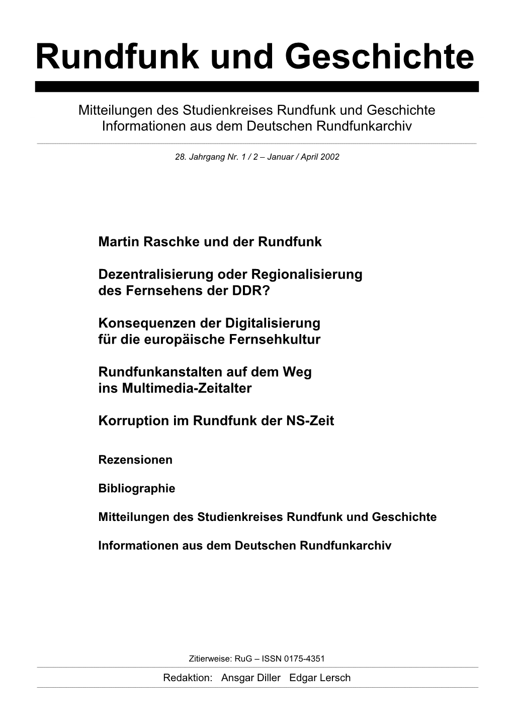 Rundfunk Und Geschichte 28(2002)