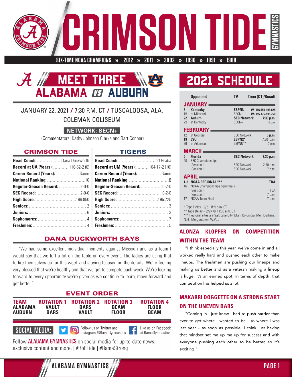 Alabama VS Auburn 2021 SCHEDULE Meet Three