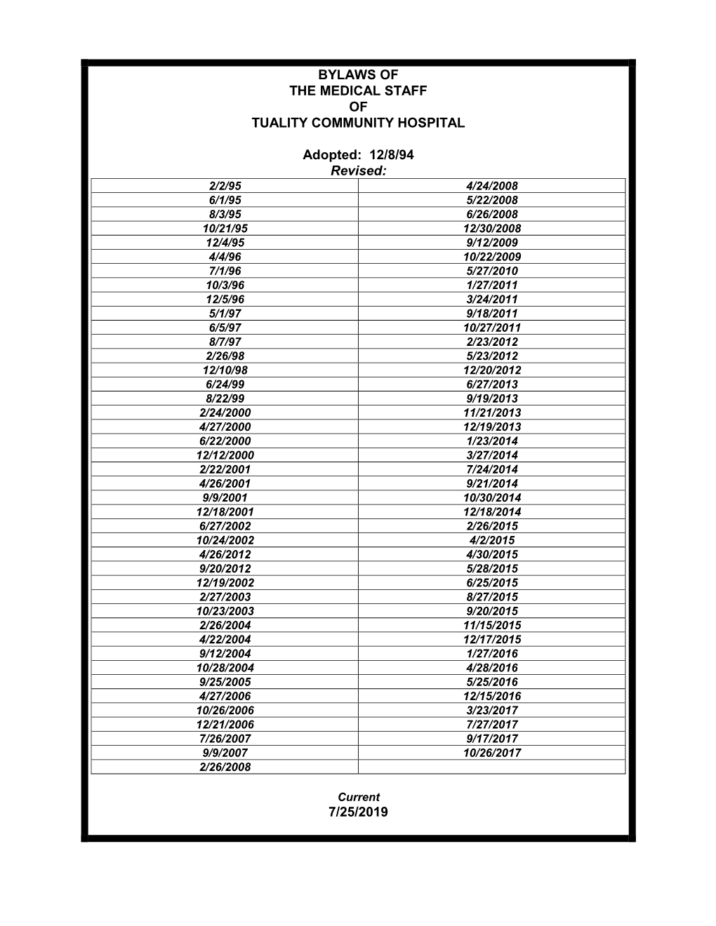 Bylaws of the Medical Staff of Tuality Community Hospital