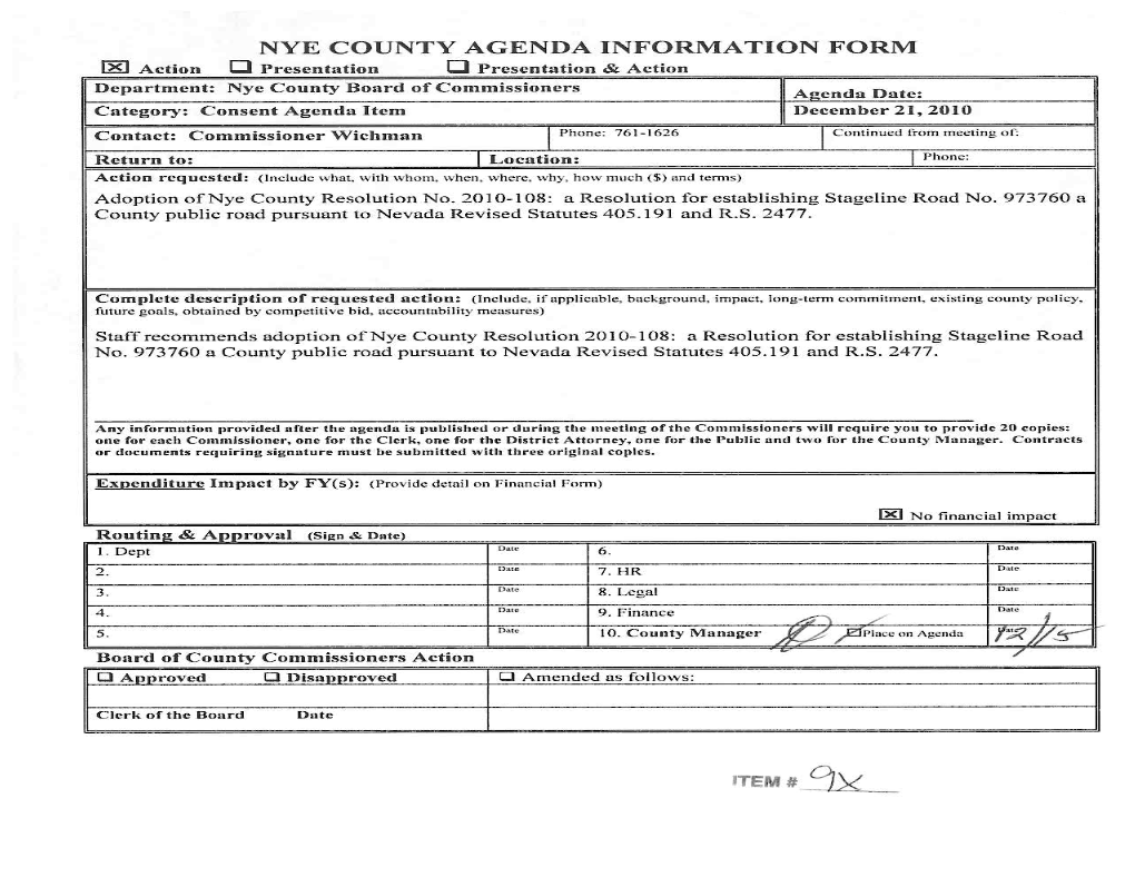 Nye County Agenda Information Form