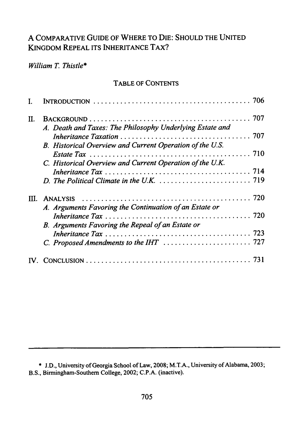 A Comparative Guide of Where to Die: Should the United Kingdom Repeal Its Inheritance Tax?