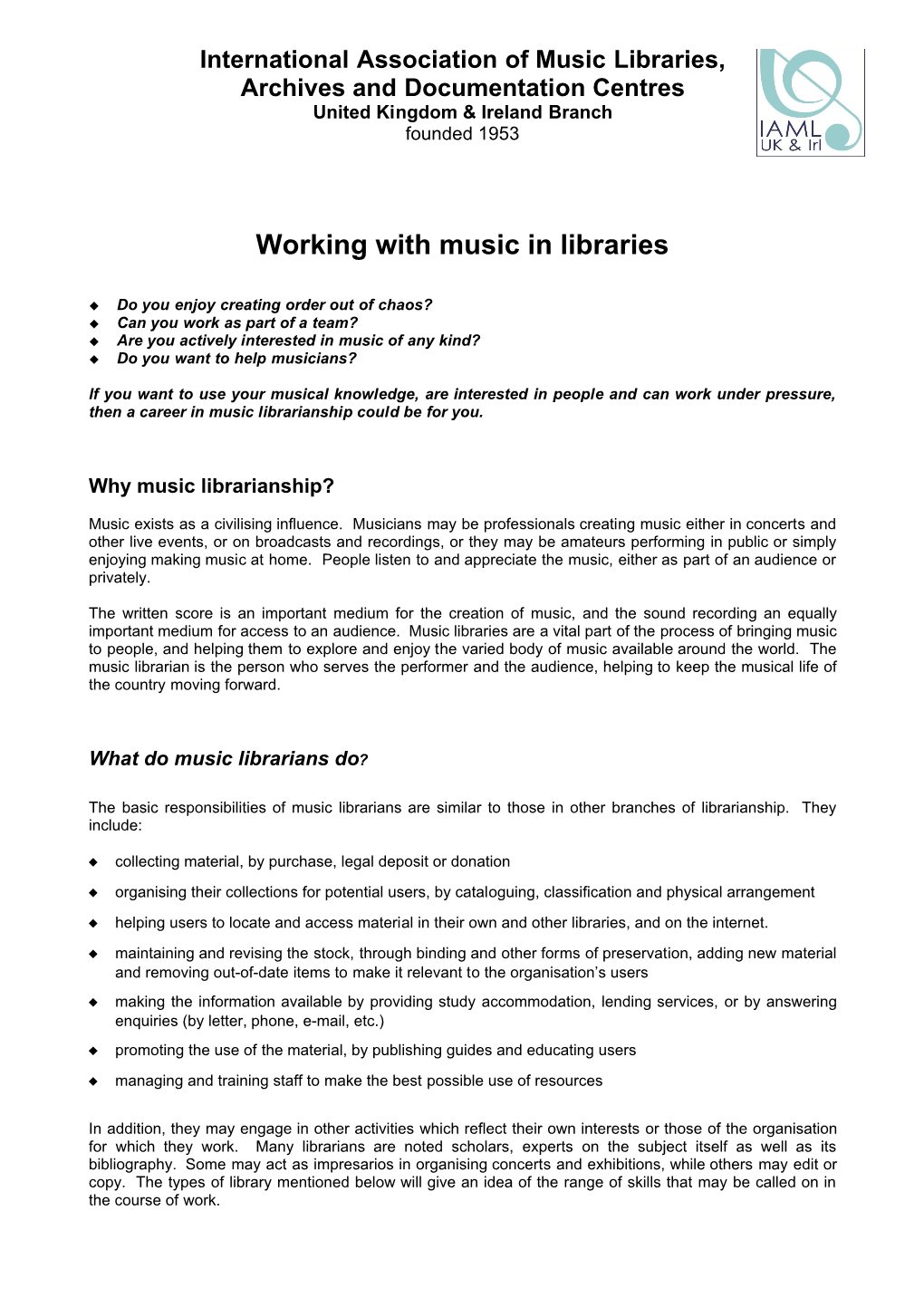 Music Librarianship Could Be for You