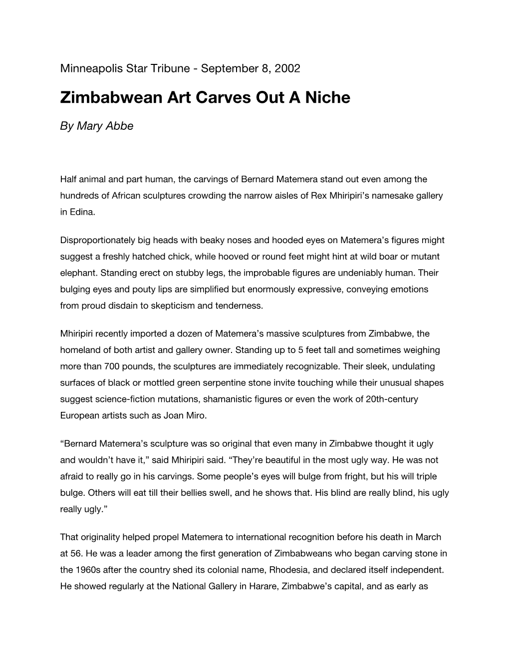 Zimbabwean Art Carves out a Niche
