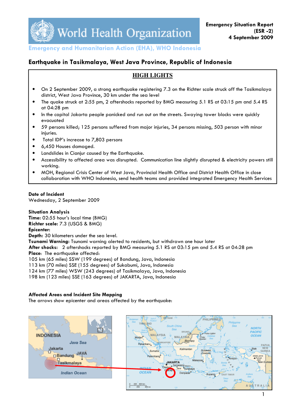 WHO Indonesia Earthquake in Tasikmalaya, West Java Province