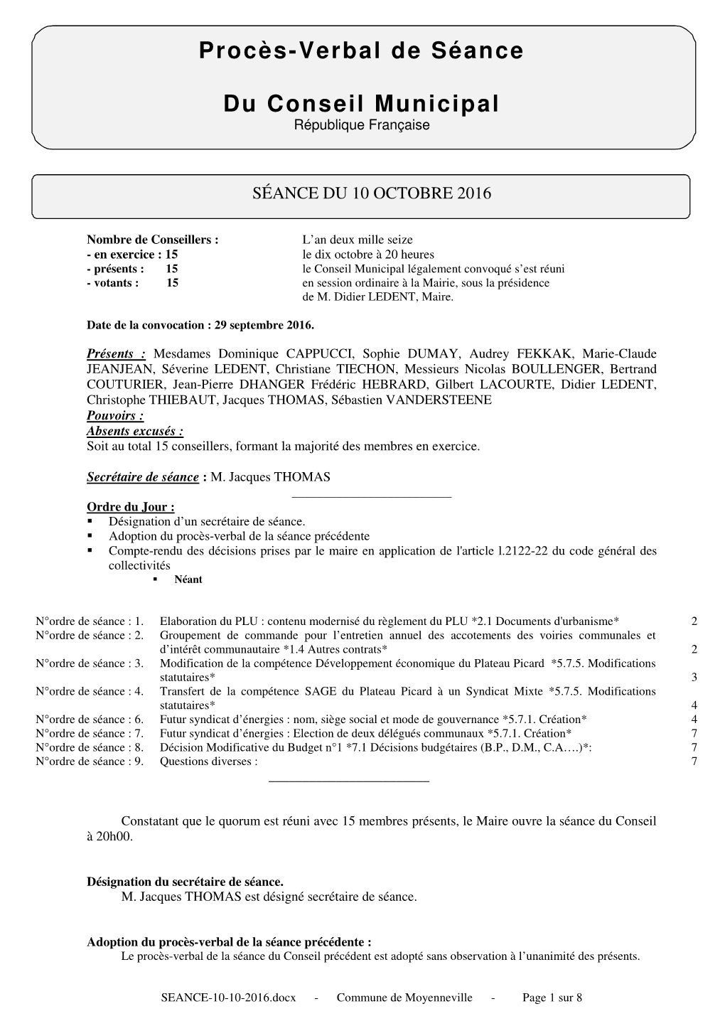 06 Procès-Verbal De Séance Du Conseil Municipal