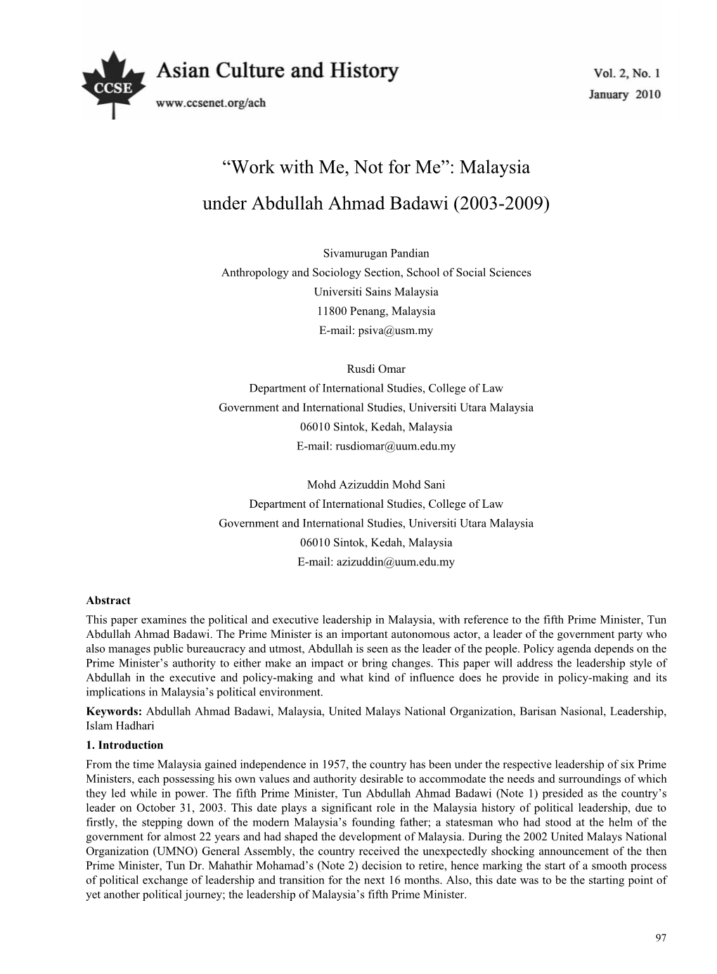 “Work with Me, Not for Me”: Malaysia Under Abdullah Ahmad Badawi (2003-2009)