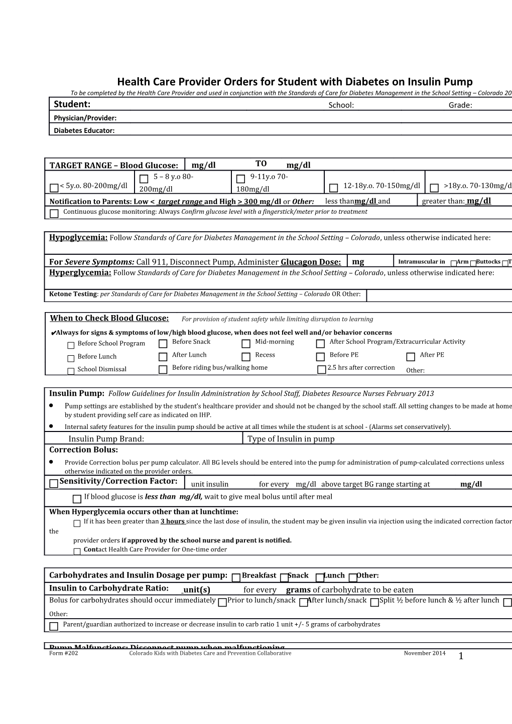 Form #202 Colorado Kids with Diabetes Care and Prevention Collaborative November 2014