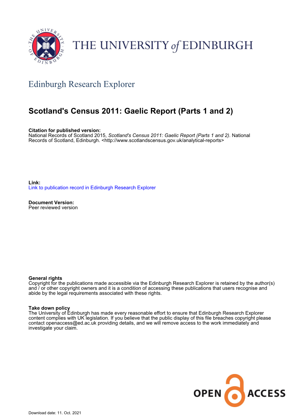Scotland's Census 2011: Gaelic Report (Parts 1 and 2)