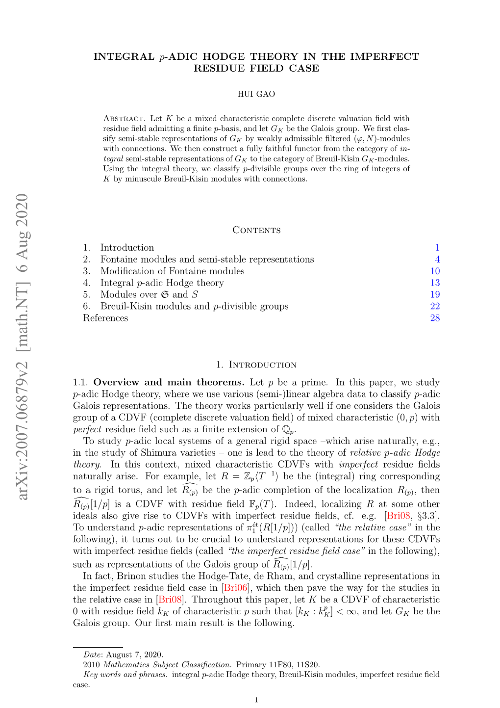 Arxiv:2007.06879V2 [Math.NT] 6 Aug 2020 P H Eaiecs N[ in Case Relative the 1.1