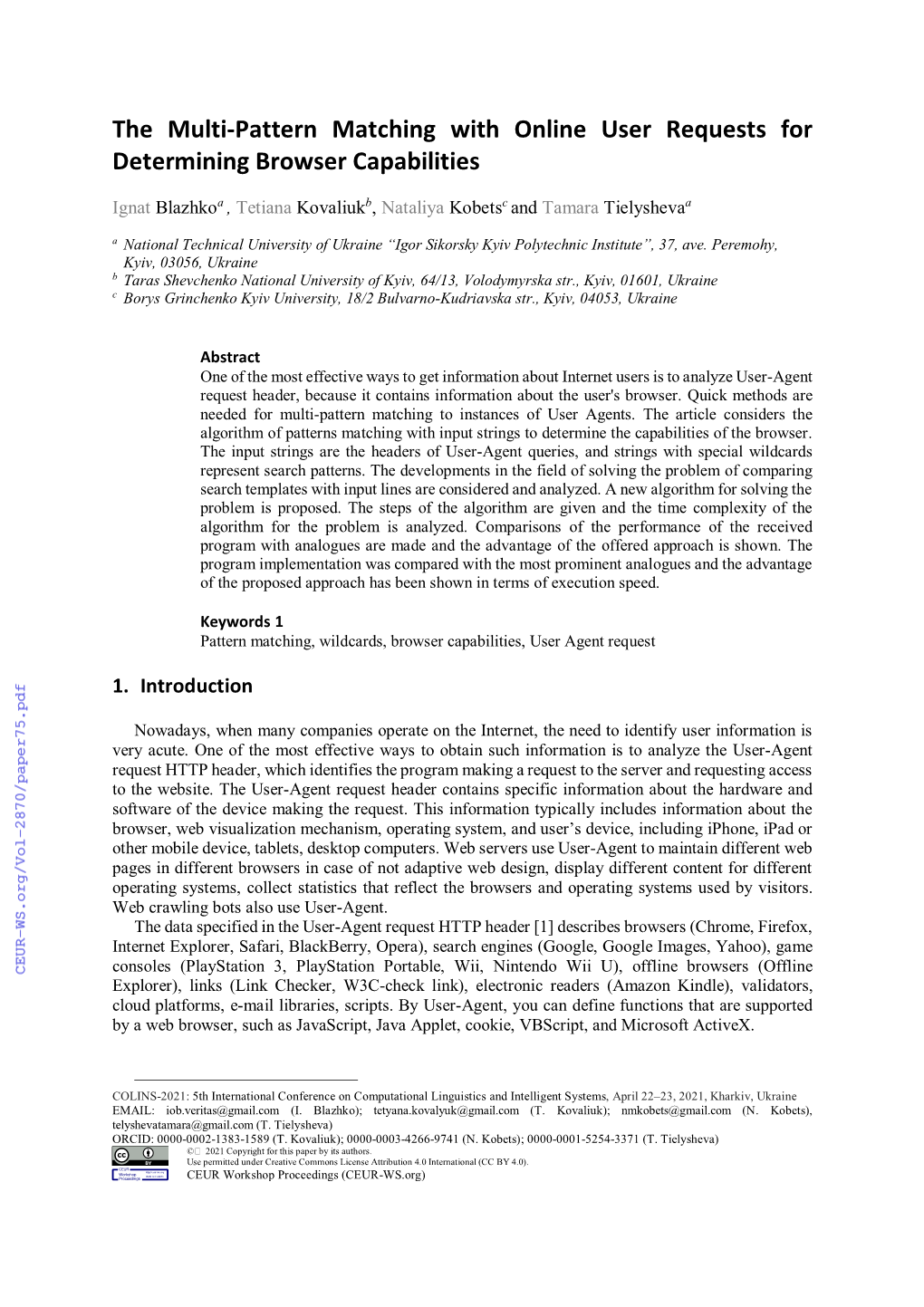 The Multi-Pattern Matching with Online User Requests for Determining Browser Capabilities