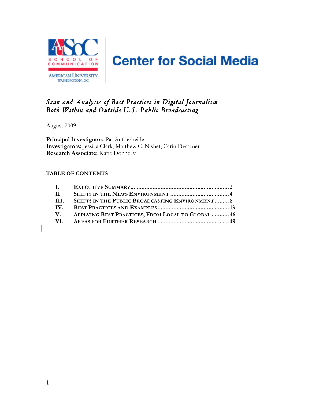 Scan and Analysis of Best Practices in Digital Journalism Both Within and Outside U.S
