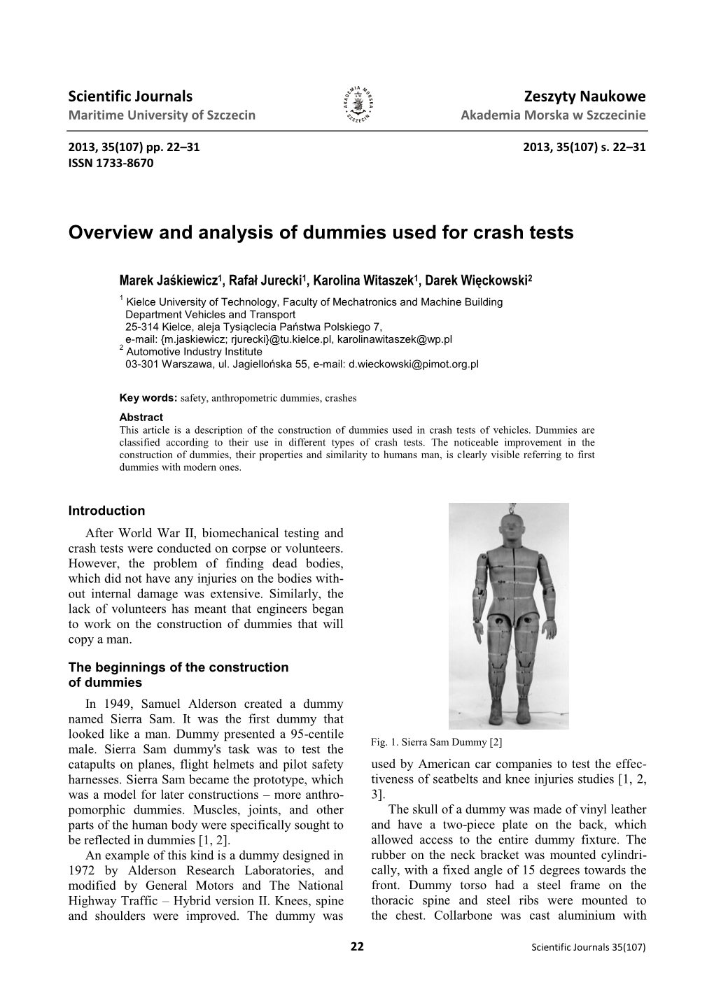 Overview and Analysis of Dummies Used for Crash Tests