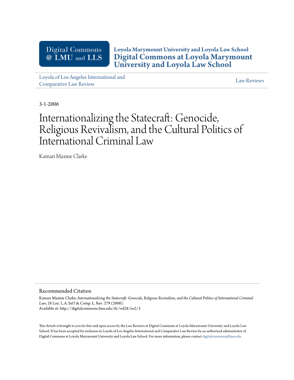 Genocide, Religious Revivalism, and the Cultural Politics of International Criminal Law Kamari Maxine Clarke