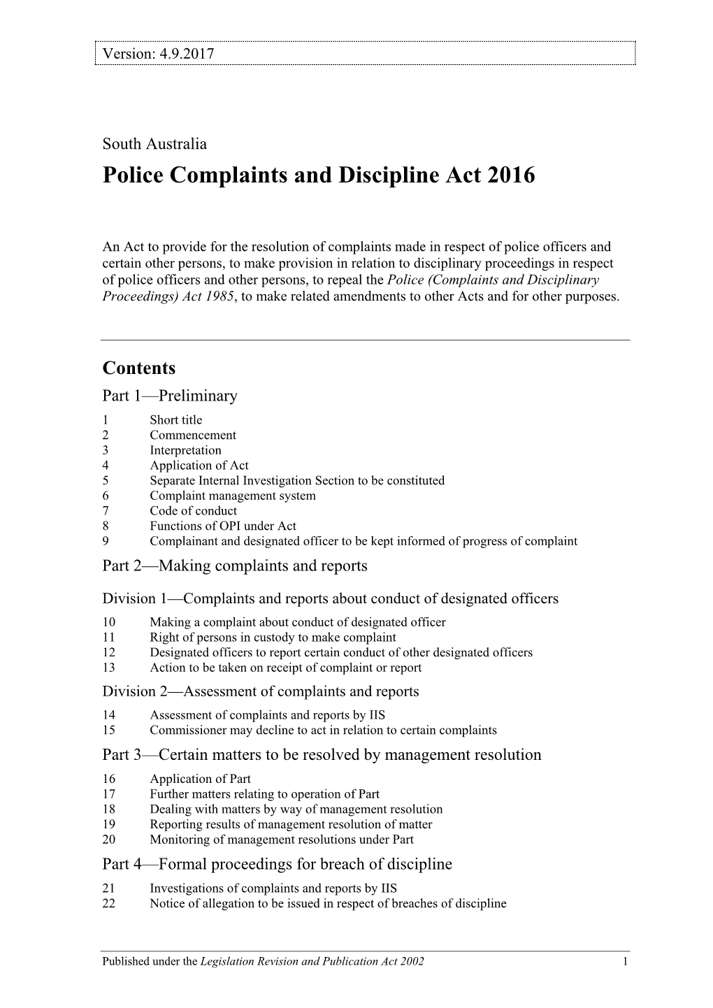 Police Complaints and Discipline Act 2016