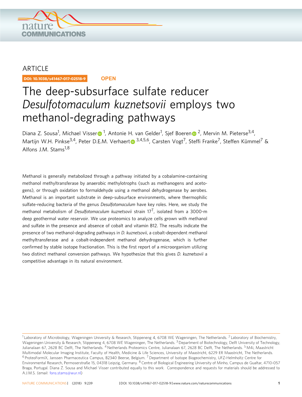 The Deep-Subsurface Sulfate Reducer Desulfotomaculum Kuznetsovii Employs Two Methanol-Degrading Pathways