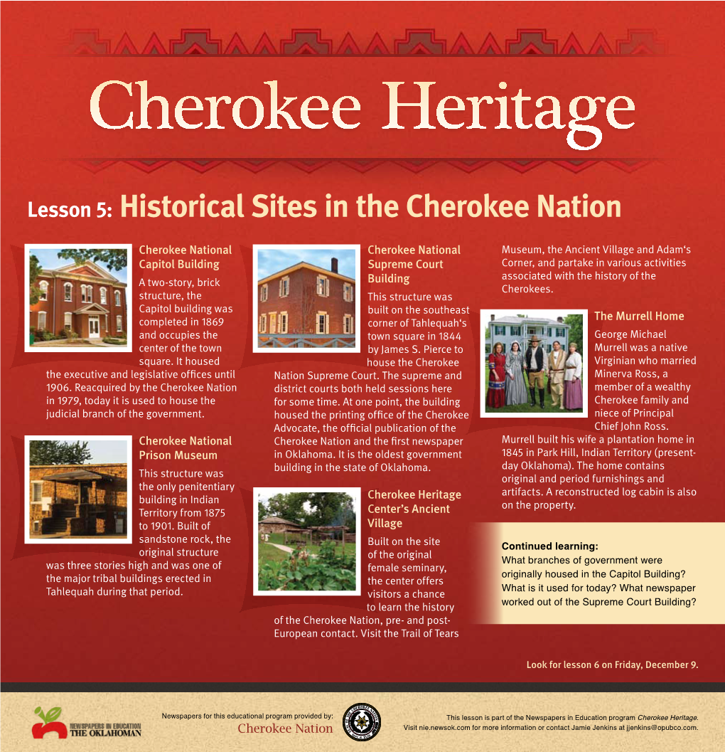 Lesson 5: Historical Sites in the Cherokee Nation