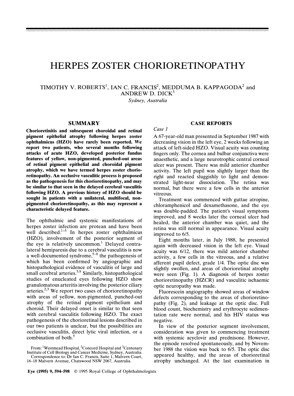 Herpes Zoster Chorioretinopathy