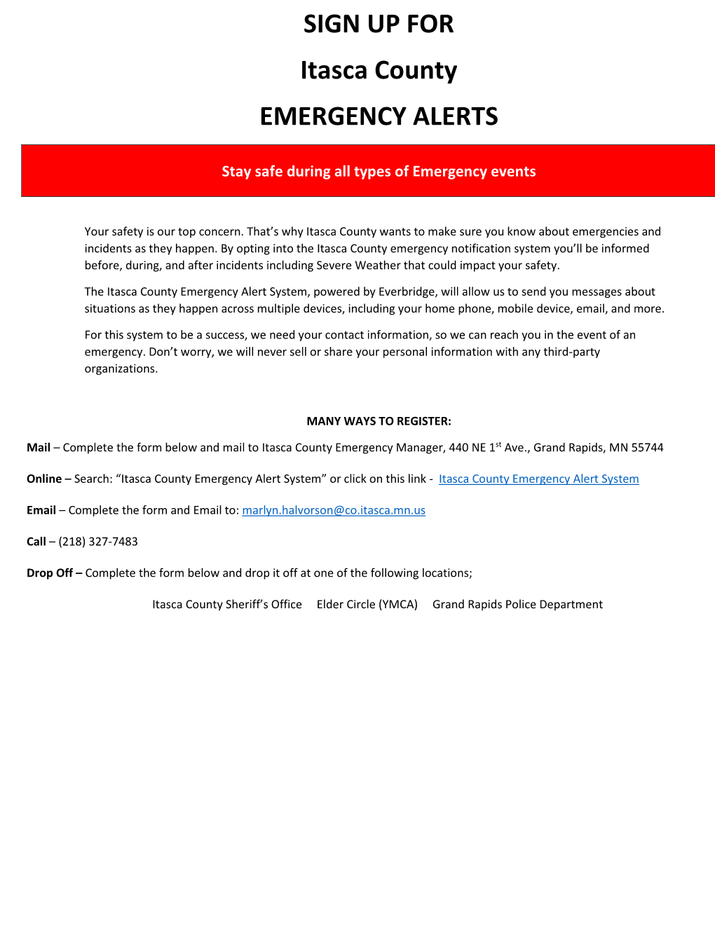 SIGN up for Itasca County EMERGENCY ALERTS