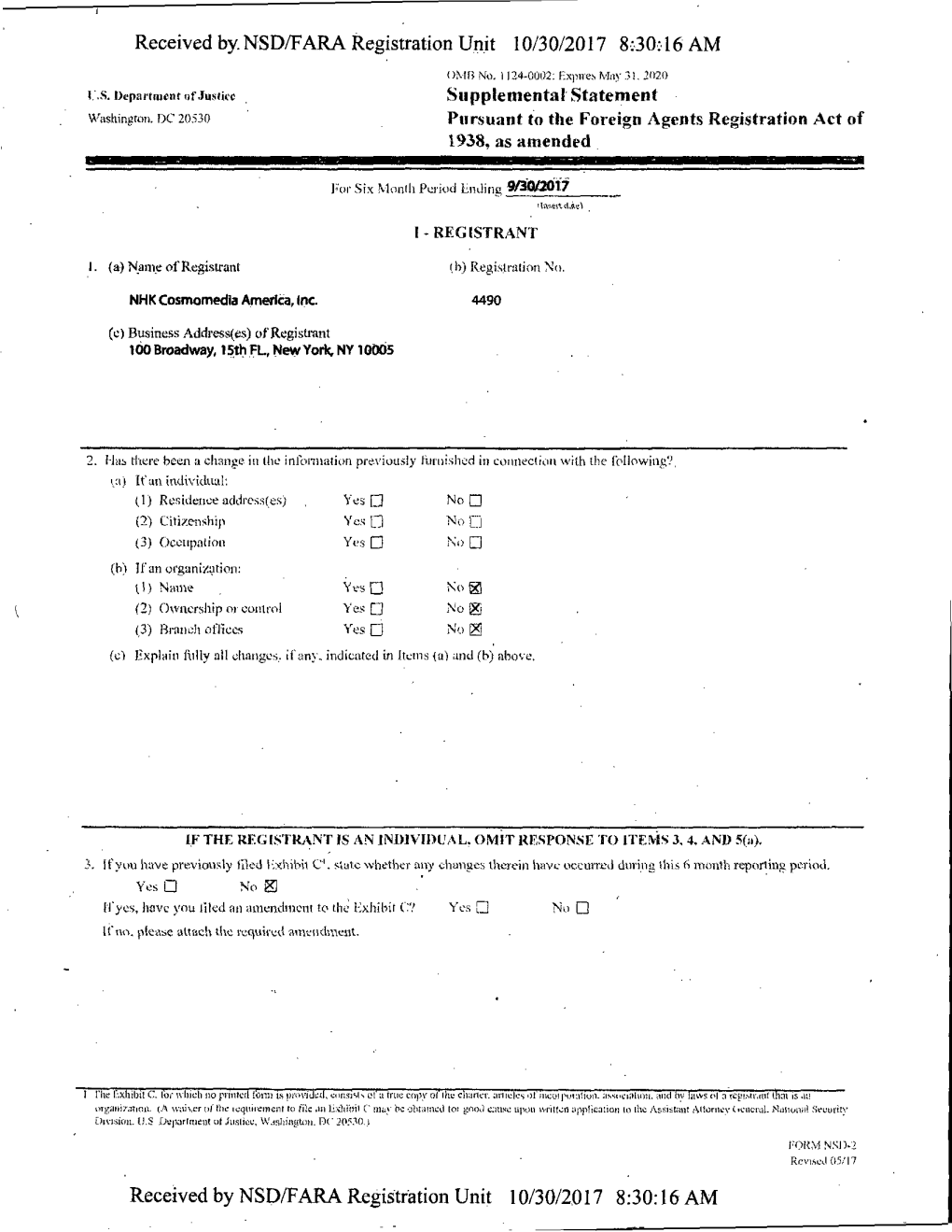 Received By.NSD/FARA Registration Unit 10/30/2017 8:30:16 AM I;.S