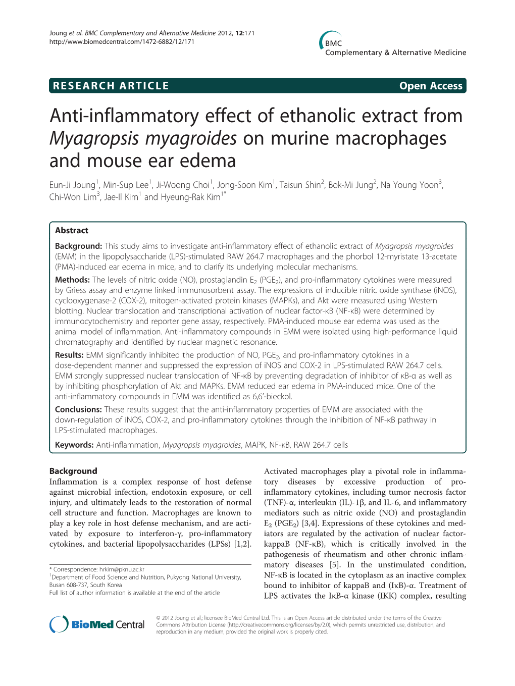 Anti-Inflammatory Effect of Ethanolic Extract from Myagropsis