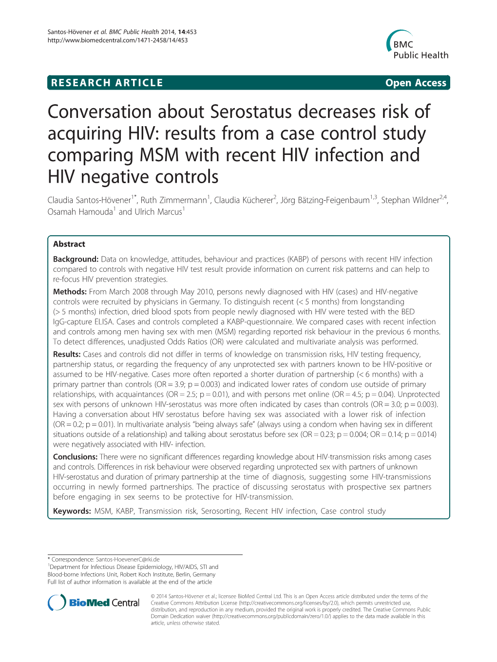 Conversation About Serostatus Decreases Risk