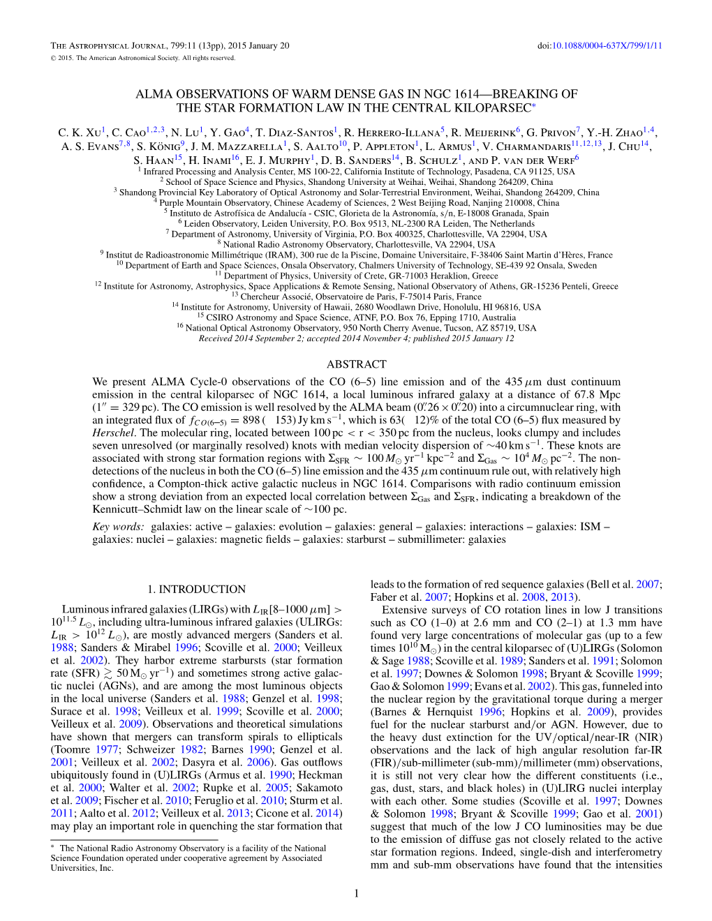 Alma Observations of Warm Dense Gas in Ngc 1614—Breaking of the Star Formation Law in the Central Kiloparsec∗