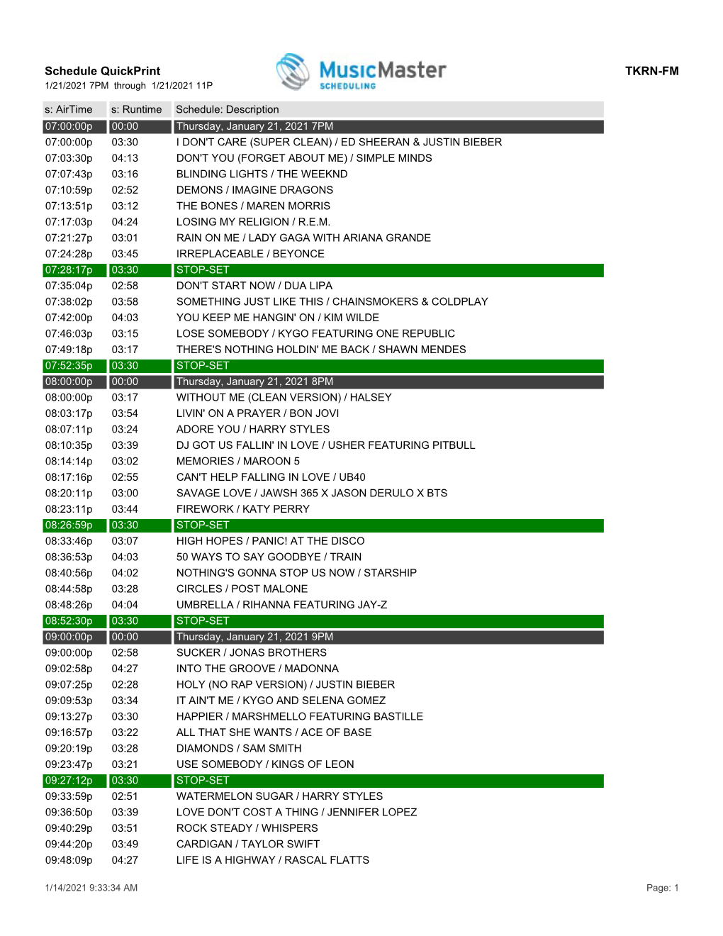 Schedule Quickprint TKRN-FM