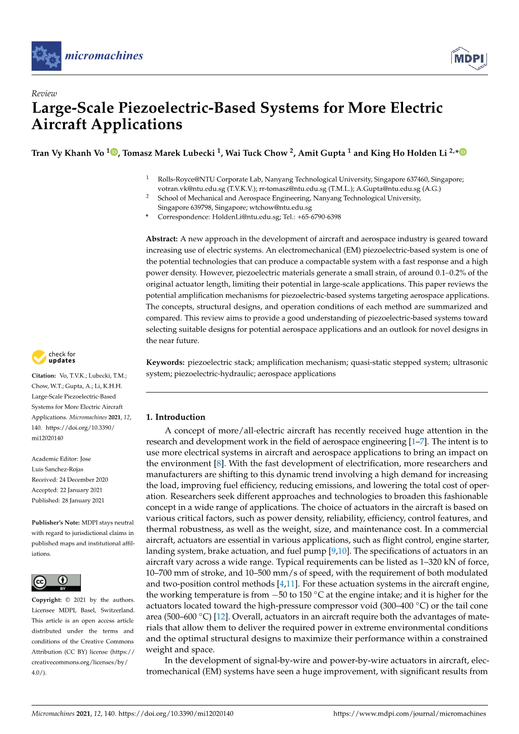 Large-Scale Piezoelectric-Based Systems for More Electric Aircraft Applications