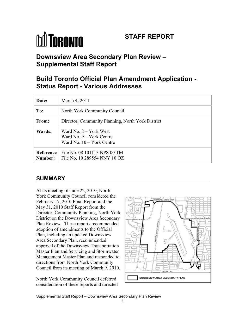 Downsview Area Secondary Plan Review – Supplemental Staff Report