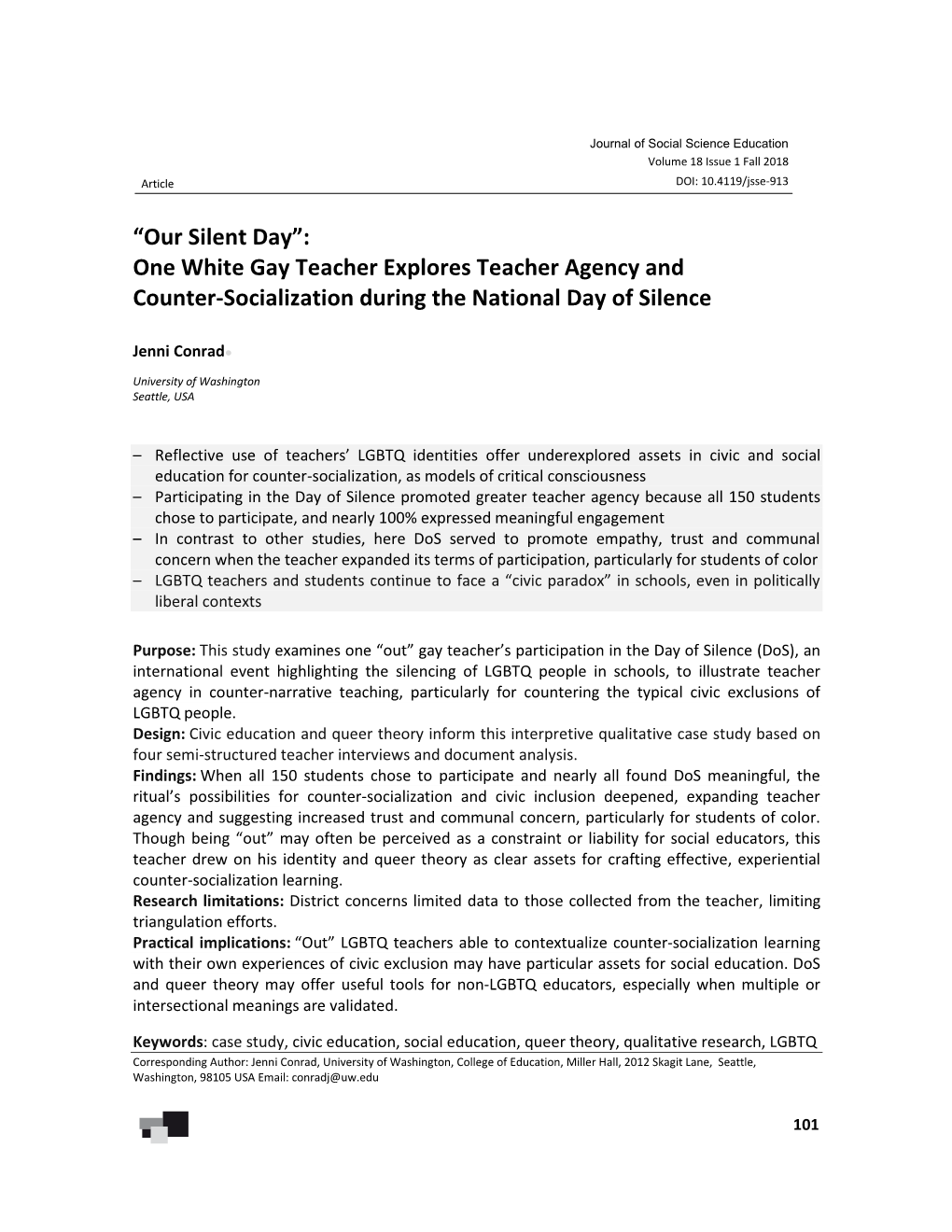 “Our Silent Day”: One White Gay Teacher Explores Teacher Agency and Counter-Socialization During the National Day of Silence