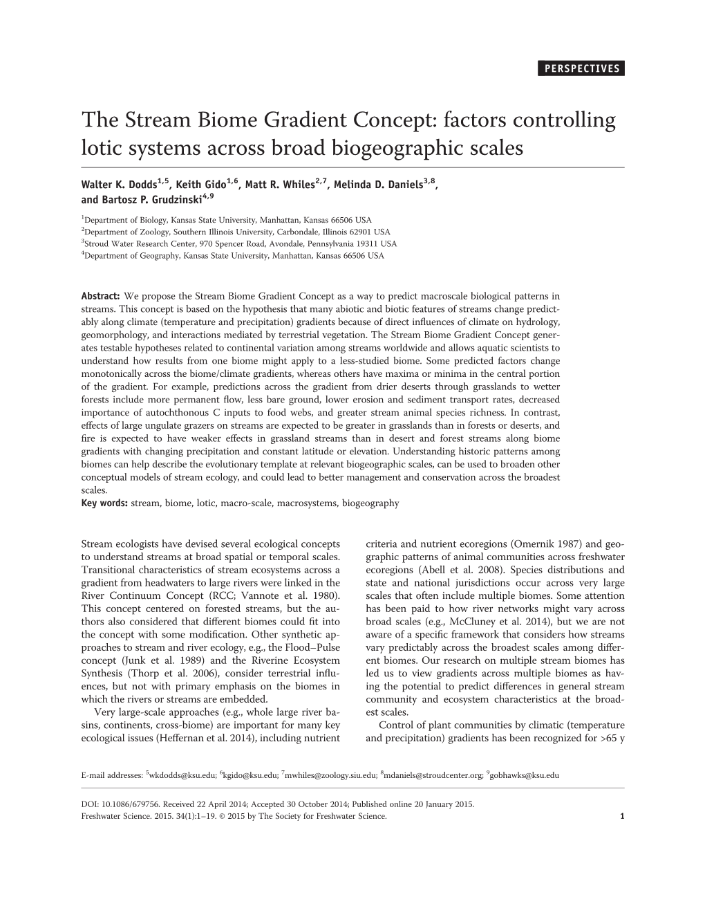 The Stream Biome Gradient Concept: Factors Controlling Lotic Systems Across Broad Biogeographic Scales