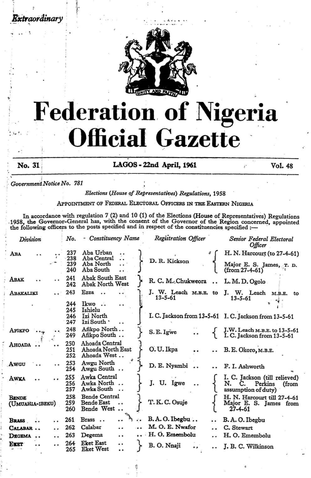 ¥7 Federation of Nigeria ~ Official Gazette