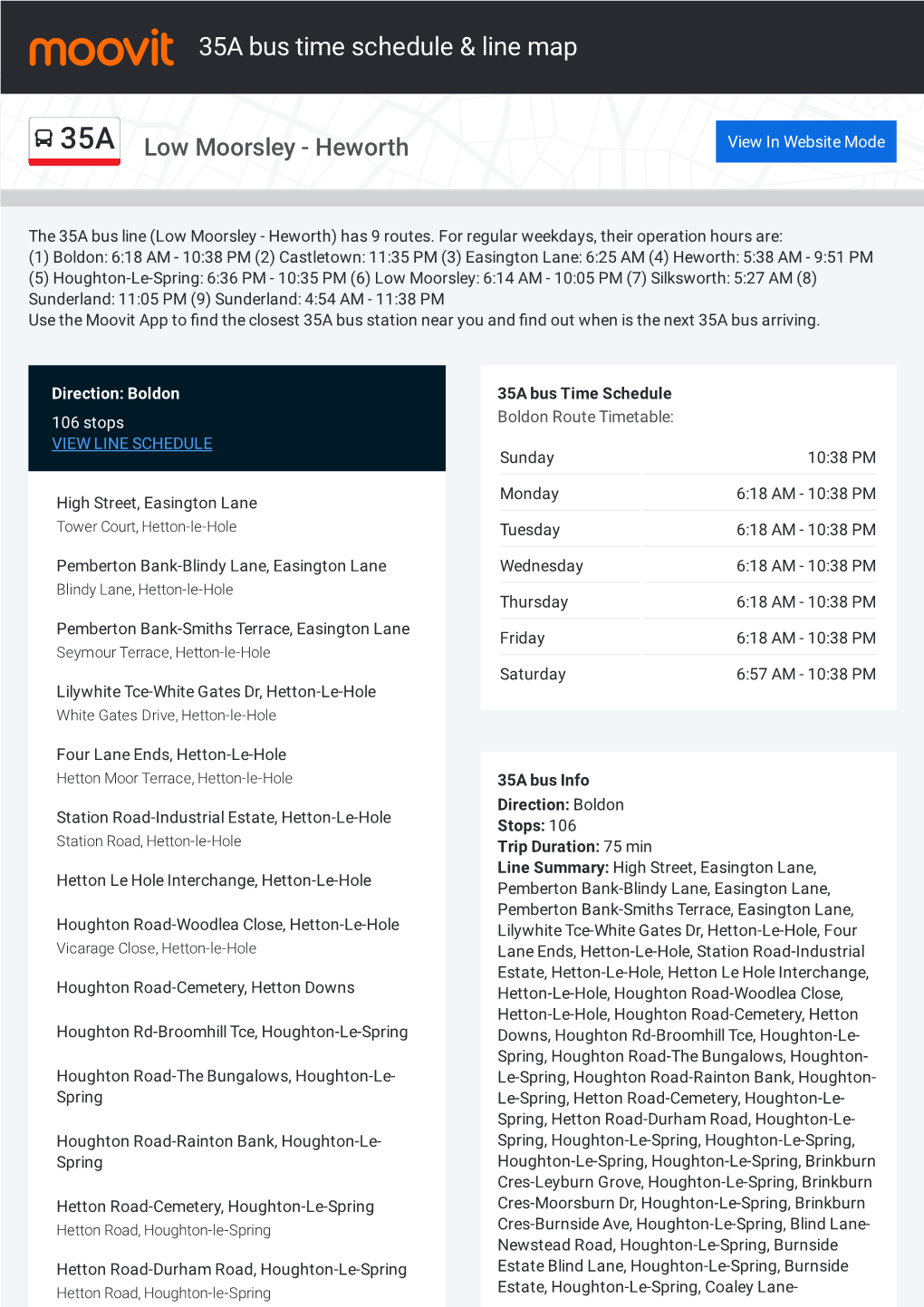 35A Bus Time Schedule & Line Route