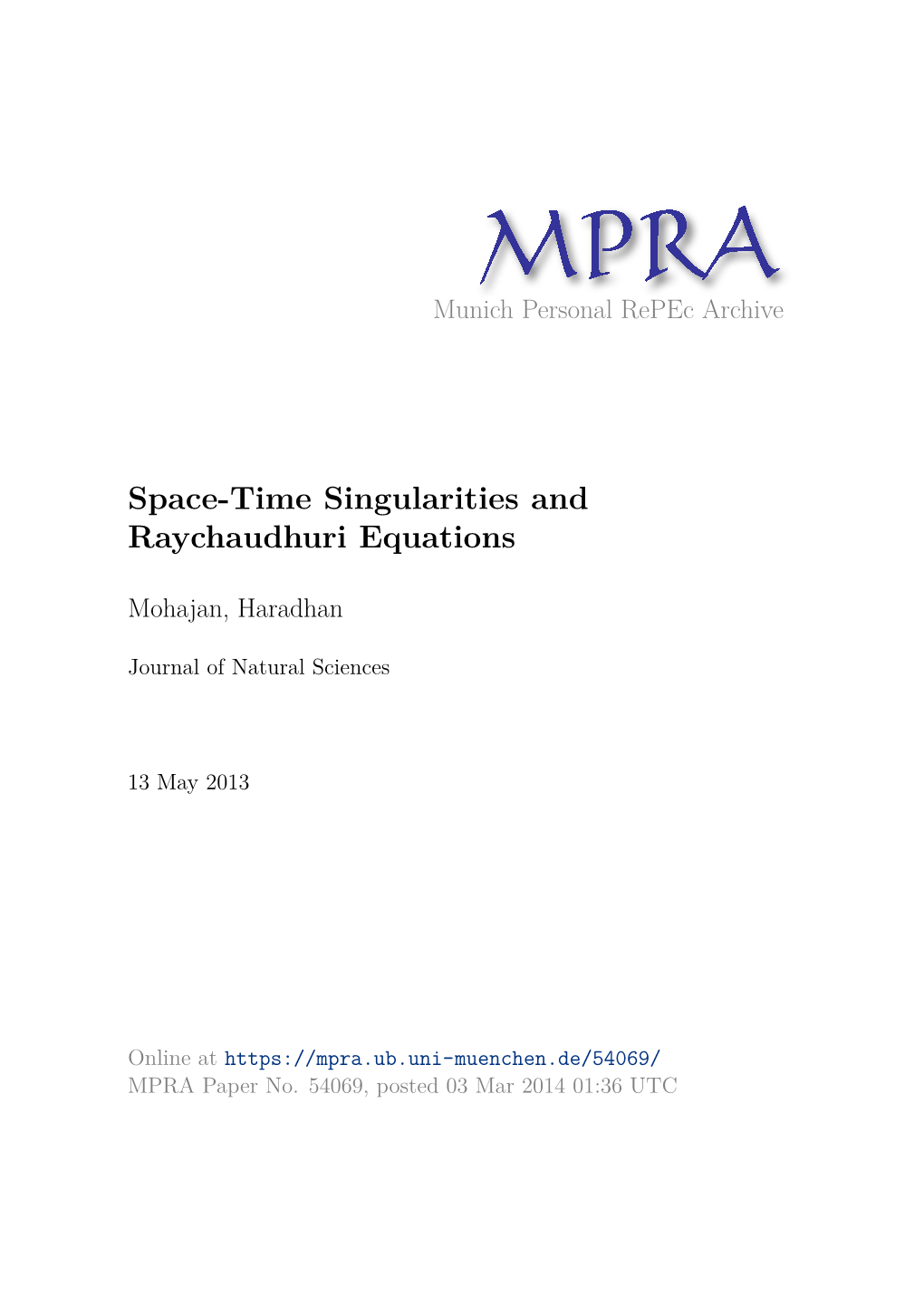 Space-Time Singularities and Raychaudhuri Equations