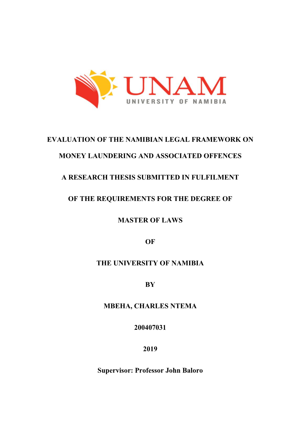 Evaluation of the Namibian Legal Framework on Money