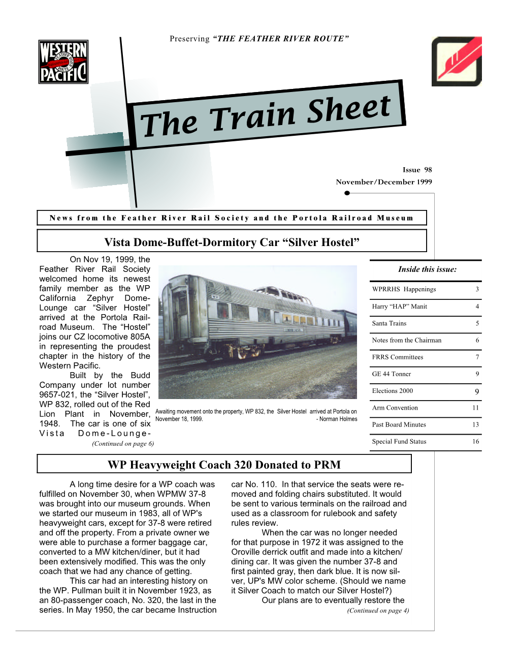 Train Sheet #98 November/December 1999