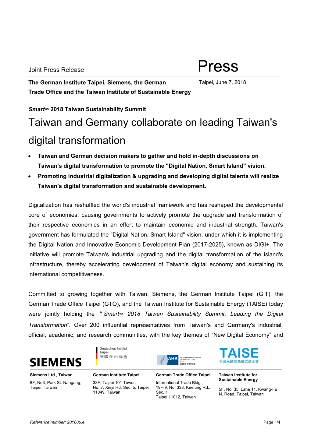 2018-06-07 | Taiwan and Germany Collaborate On